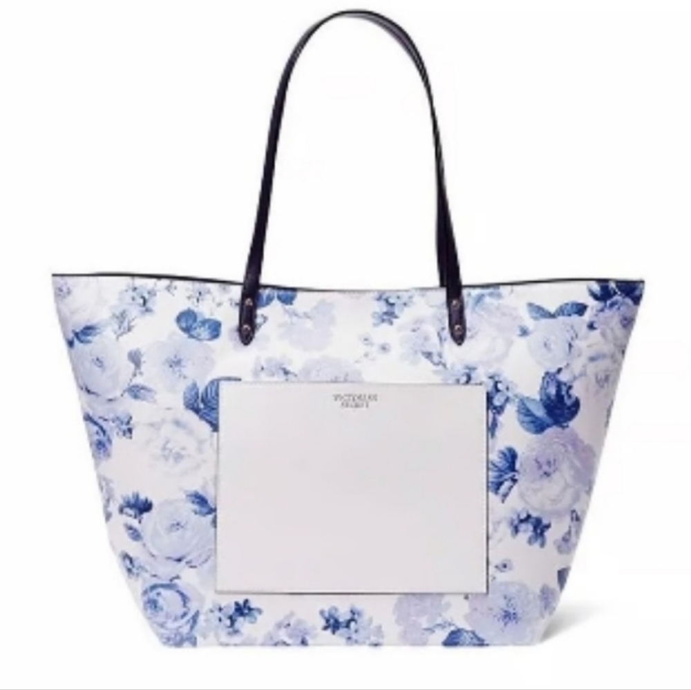 VICTORIA'S SECRET Blue & White Floral Carryall Tote Bag NWT